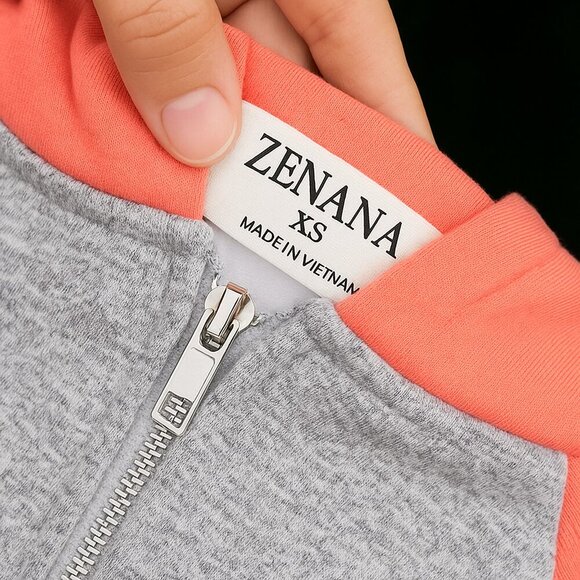 πZenana Colorblock Coral Grey Zip Hoodie XS Women or Girls 14/16 Comfy Fit - Picture 6 of 10